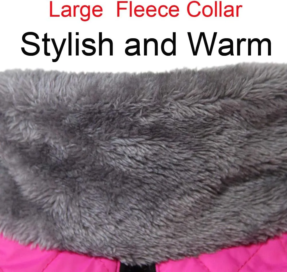 Fleece Collar Reversible Dog Coats for Small Dogs Waterproof Warm Puppy Jacket for Cold Winter,Dark Pink S
