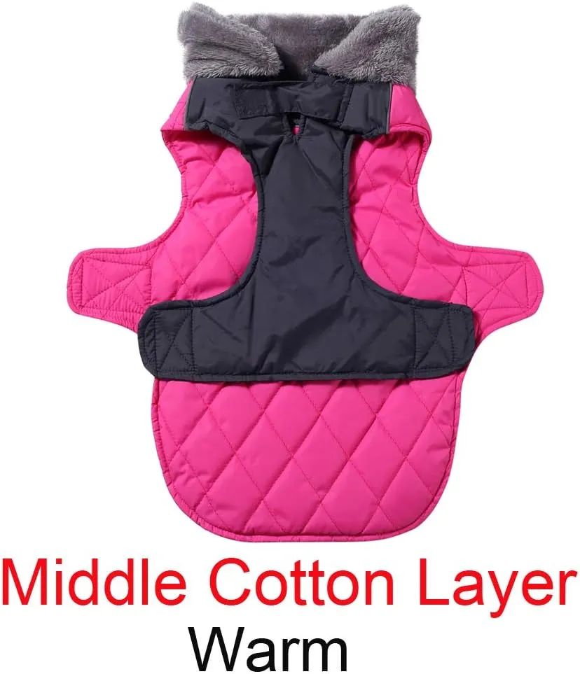 Fleece Collar Reversible Dog Coats for Small Dogs Waterproof Warm Puppy Jacket for Cold Winter,Dark Pink S