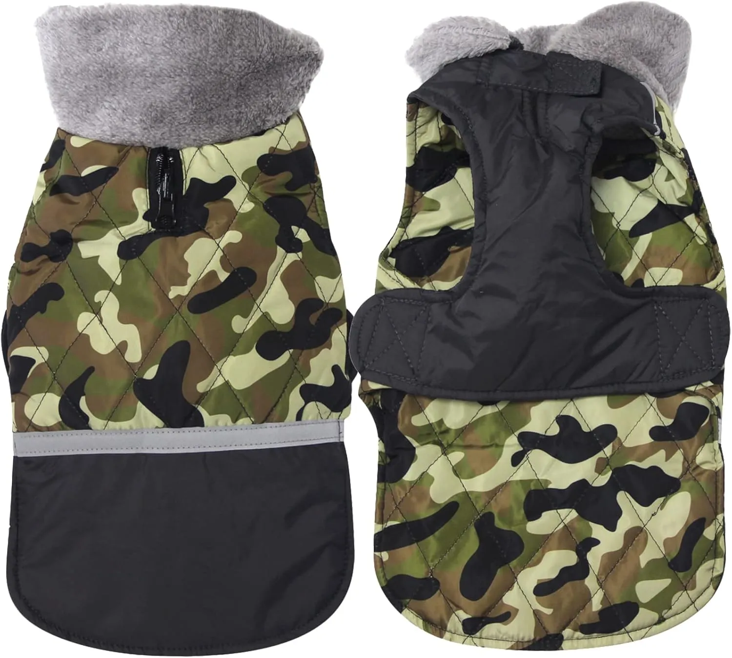 Fleece Collar Reversible Dog Coats for Small Dogs Waterproof Warm Puppy Jacket for Cold Winter,Green Camo XS