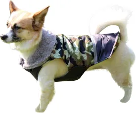 Fleece Collar Reversible Dog Coats for Small Dogs Waterproof Warm Puppy Jacket for Cold Winter,Green Camo XS