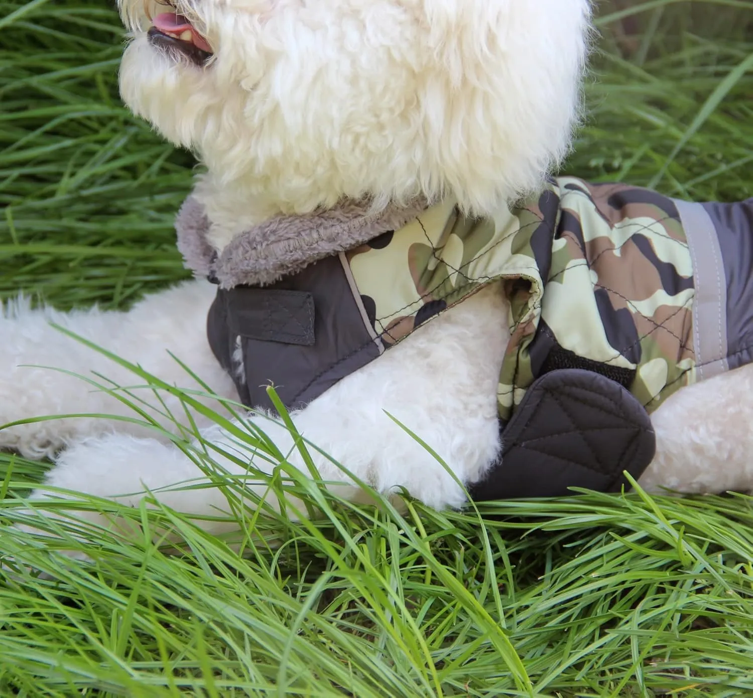 Fleece Collar Reversible Dog Coats for Small Dogs Waterproof Warm Puppy Jacket for Cold Winter,Green Camo XS