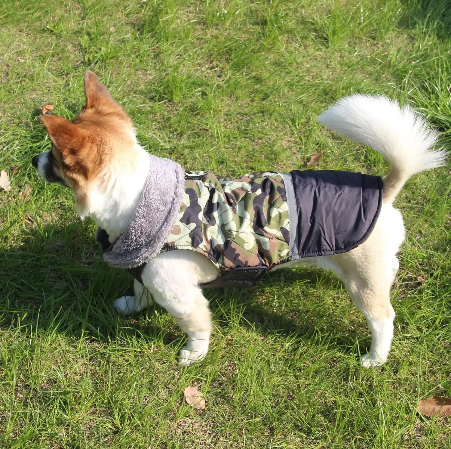 Fleece Collar Reversible Dog Coats for Small Dogs Waterproof Warm Puppy Jacket for Cold Winter,Green Camo XS