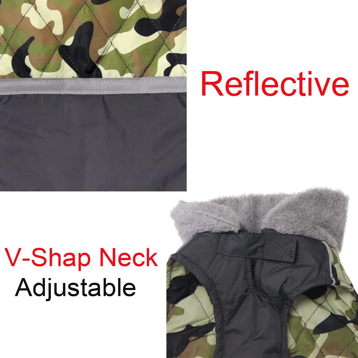 Fleece Collar Reversible Dog Coats for Small Dogs Waterproof Warm Puppy Jacket for Cold Winter,Green Camo XS