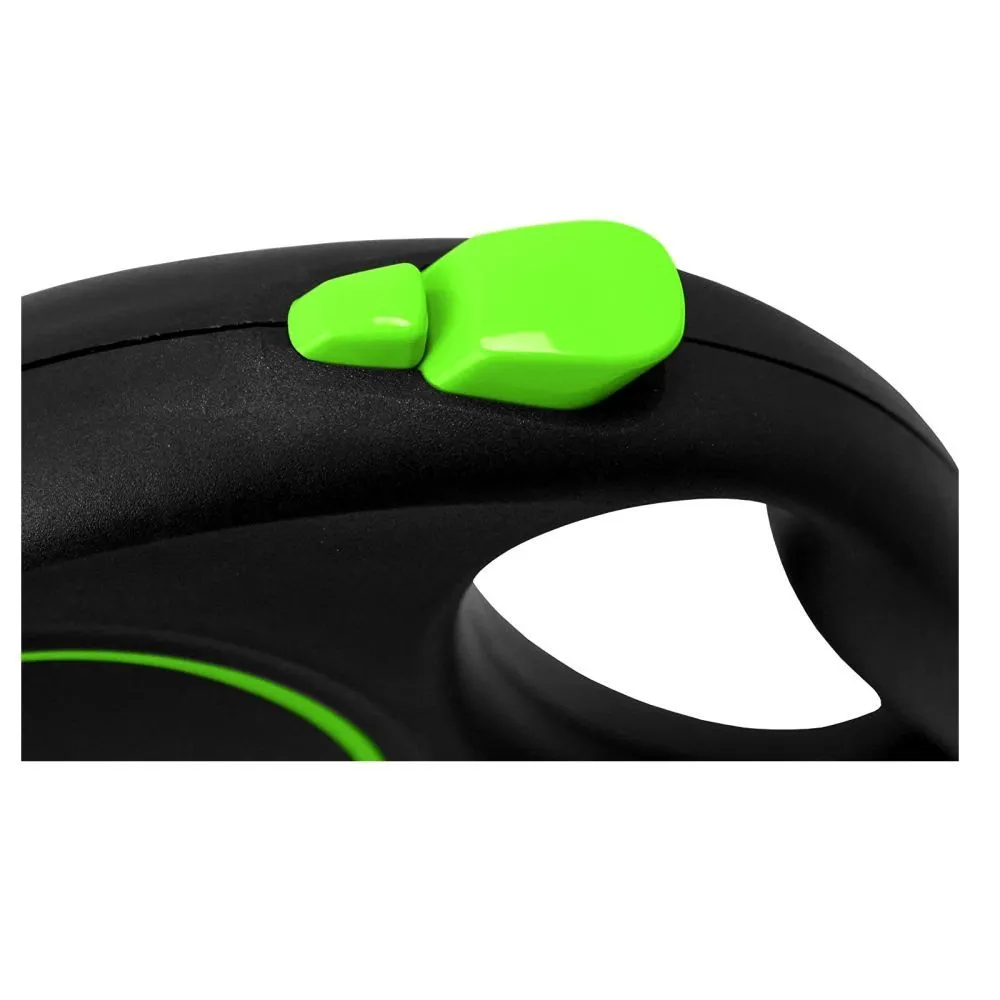 Flexi 5m Large Black Design with Green Tape Retractable Dog Lead