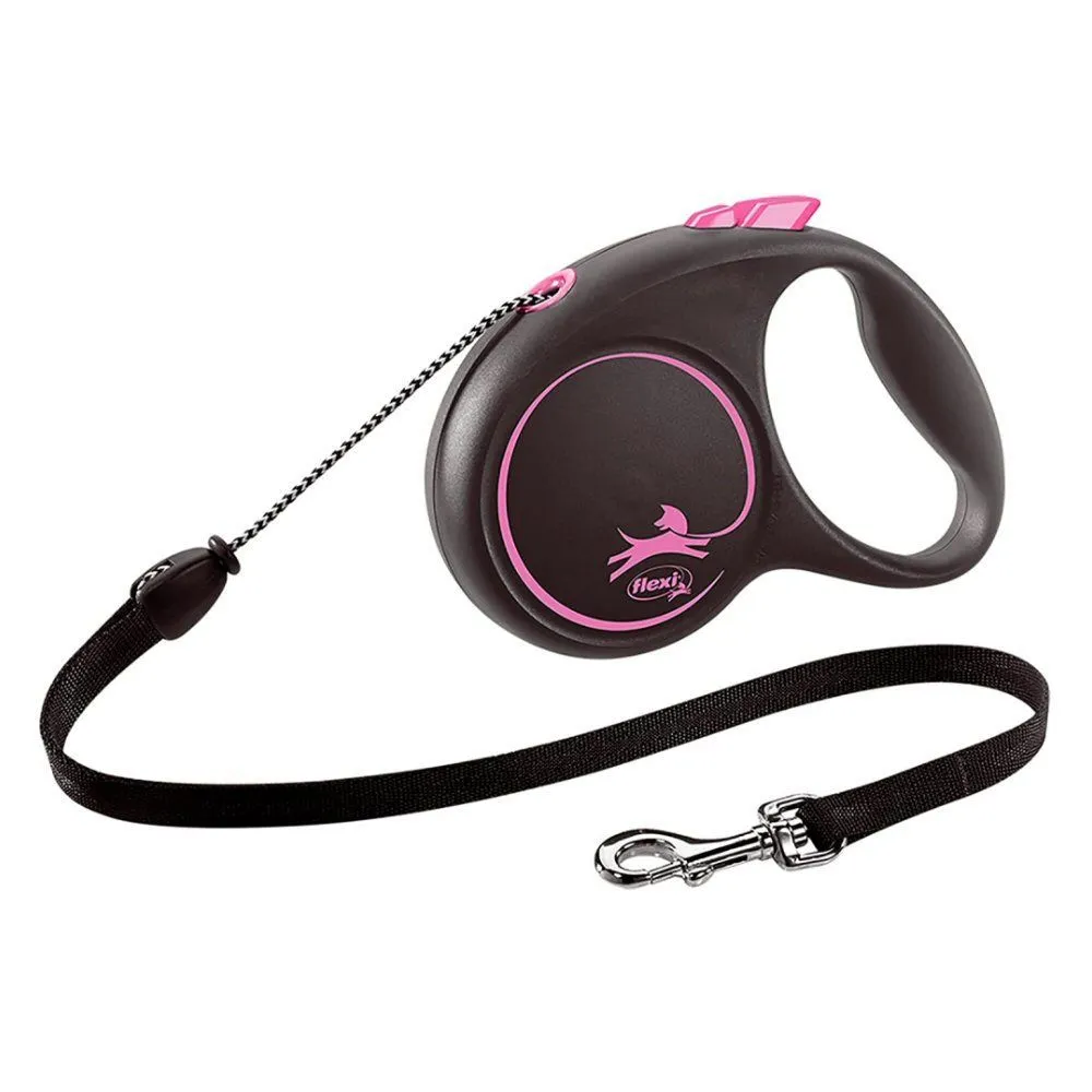 Flexi 5m Medium Pink Black Design Cord Retractable Dog Lead
