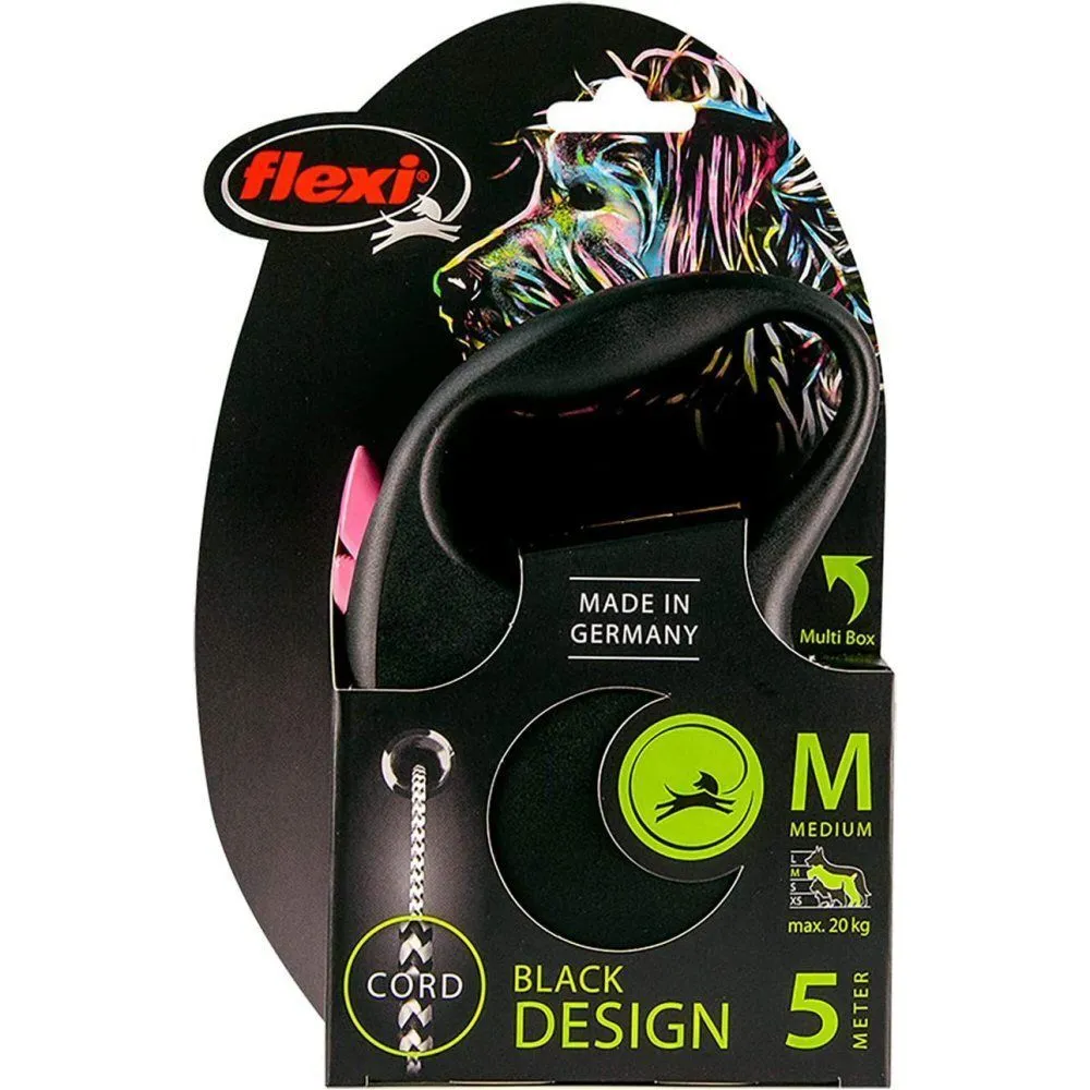 Flexi 5m Medium Pink Black Design Cord Retractable Dog Lead