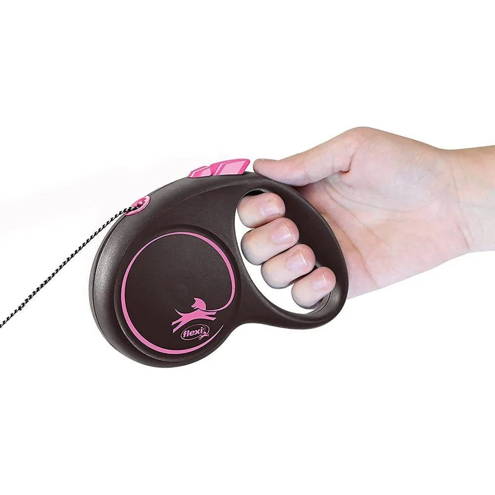 Flexi 5m Medium Pink Black Design Cord Retractable Dog Lead