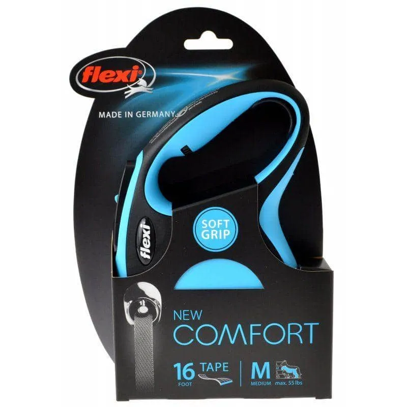 Flexi New Comfort Retractable Tape Leash - Blue - Medium - 16' Tape (Pets up to 55 lbs)