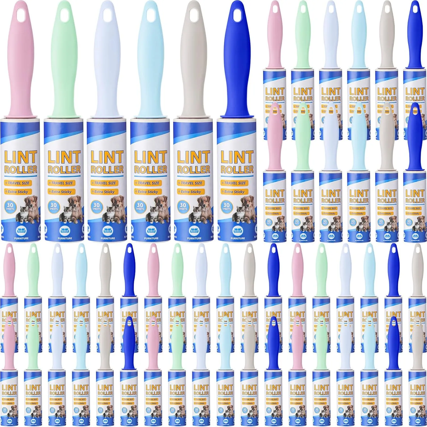 Hushee 48 Pack Bulk Mini Lint Roller for Travel 1440 Sheets 6'' Small Lint Removers Portable Lint Roller Travel Size Removers Sticky Removing Tool for Pet Hair Clothes Furniture Car Seat