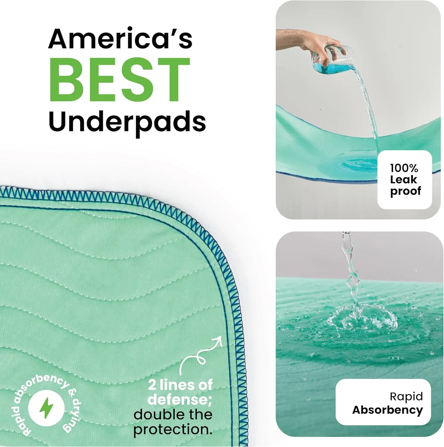 IMPROVIA Washable Underpads, 34" x 52" (Pack of 2) - Heavy Absorbency Reusable Incontinence Pads for Kids, Adults, Elderly, and Pets - Waterproof Protective Pad for Bed, Couch, Sofa, Furniture, Floor