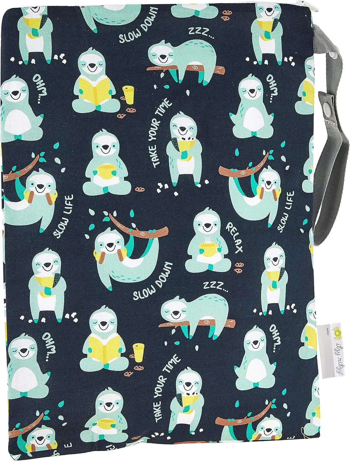 Itzy Ritzy Sealed Wet Bag with Handle  Wet Bag for Travel, Swimsuits, Cloth Diapers, Gym Clothes & Toiletries - Washable & Reusable with Water Resistant Lining - Measures 11 x 14 (PhiliSLOTHical)