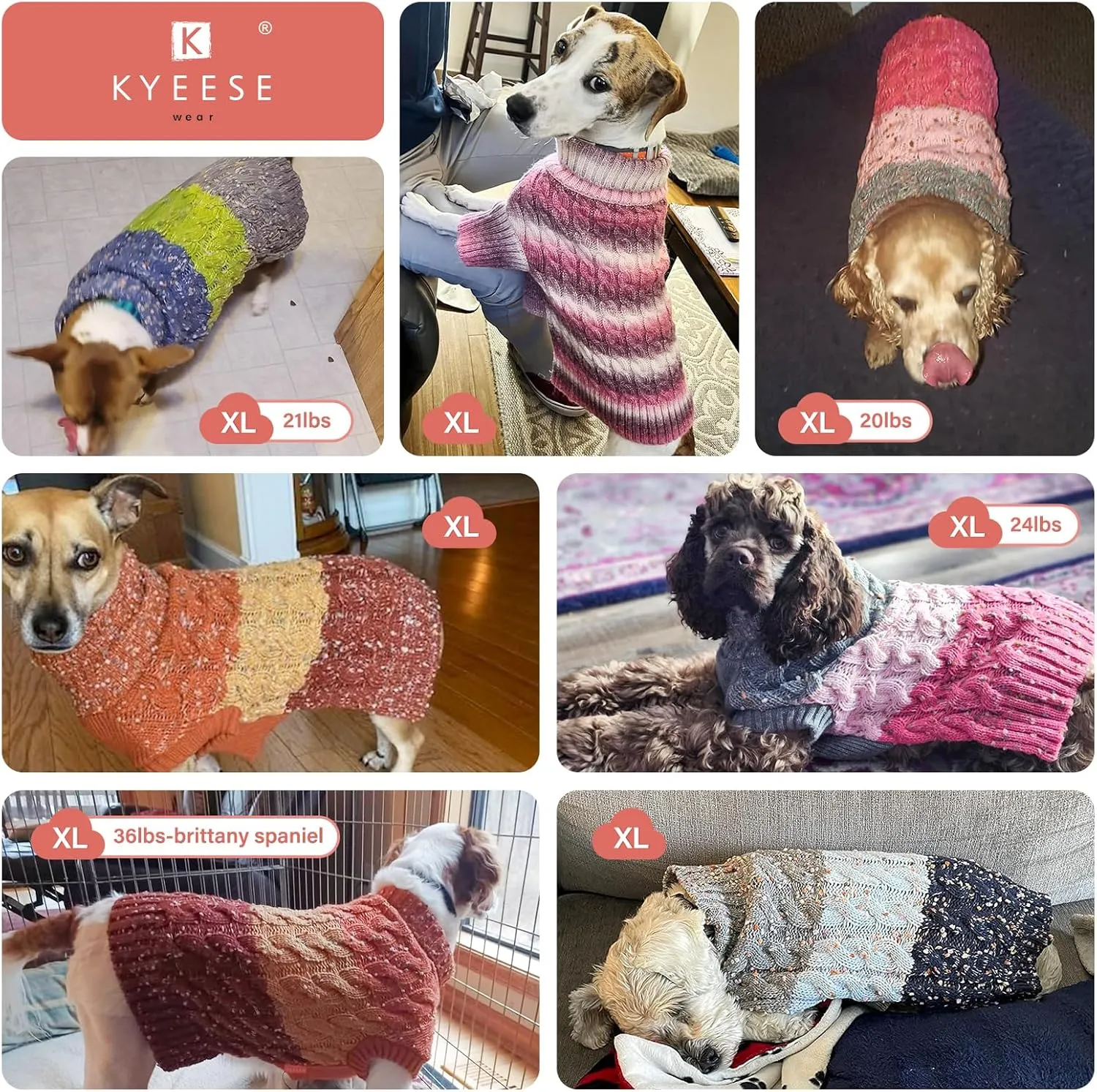 KYEESE Dog Sweater Cable Knit Thick Fuzzy Dog Knitwear Turtleneck Warm with Sleeves Dogs Clothes Gradient Color, Brown, XLarge