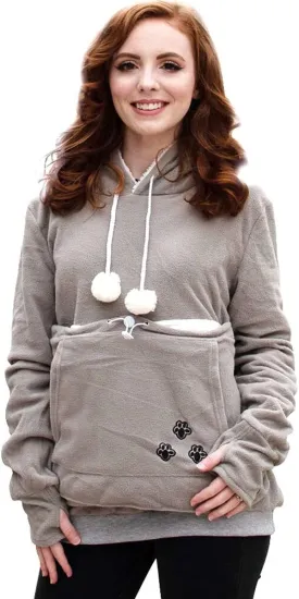 LINYUCHEN Cat Dog Pouch Hoodie Puppy Kitten Large Pocket Carriers Pullover- Fleece Sweatshirt with Soft Pet Pouch for women