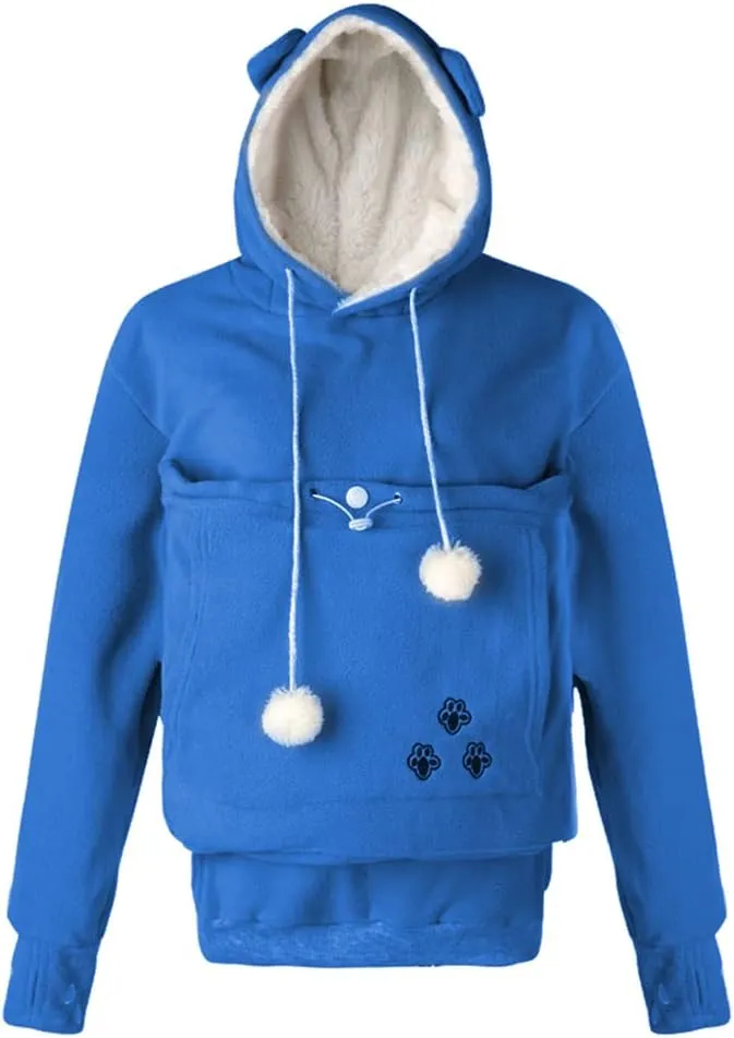 LINYUCHEN Cat Dog Pouch Hoodie Puppy Kitten Large Pocket Carriers Pullover- Fleece Sweatshirt with Soft Pet Pouch for women