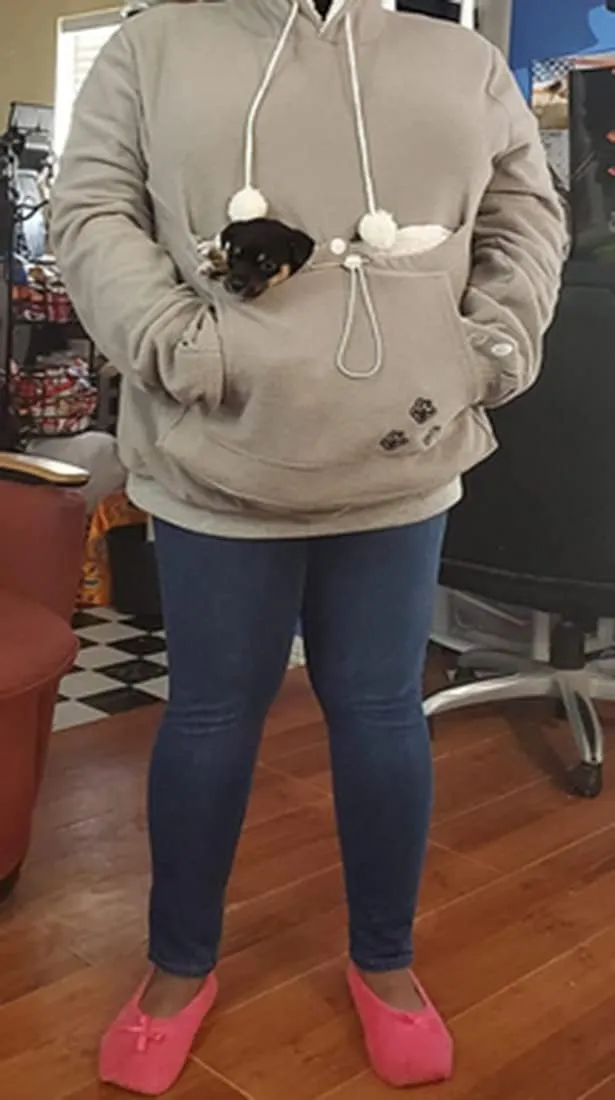 LINYUCHEN Cat Dog Pouch Hoodie Puppy Kitten Large Pocket Carriers Pullover- Fleece Sweatshirt with Soft Pet Pouch for women