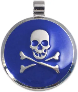 LuckyPet Pet ID Tag - Skull & Crossbones Jewelry Tag - Dog Tags & Cat Tags - Custom Engraved on Back Side - Size: Small, Color: Blue