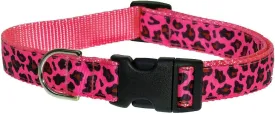 Medium Pink Leopard Dog Collar: 3/4" Wide, Adjusts 13-20" - Made in USA.