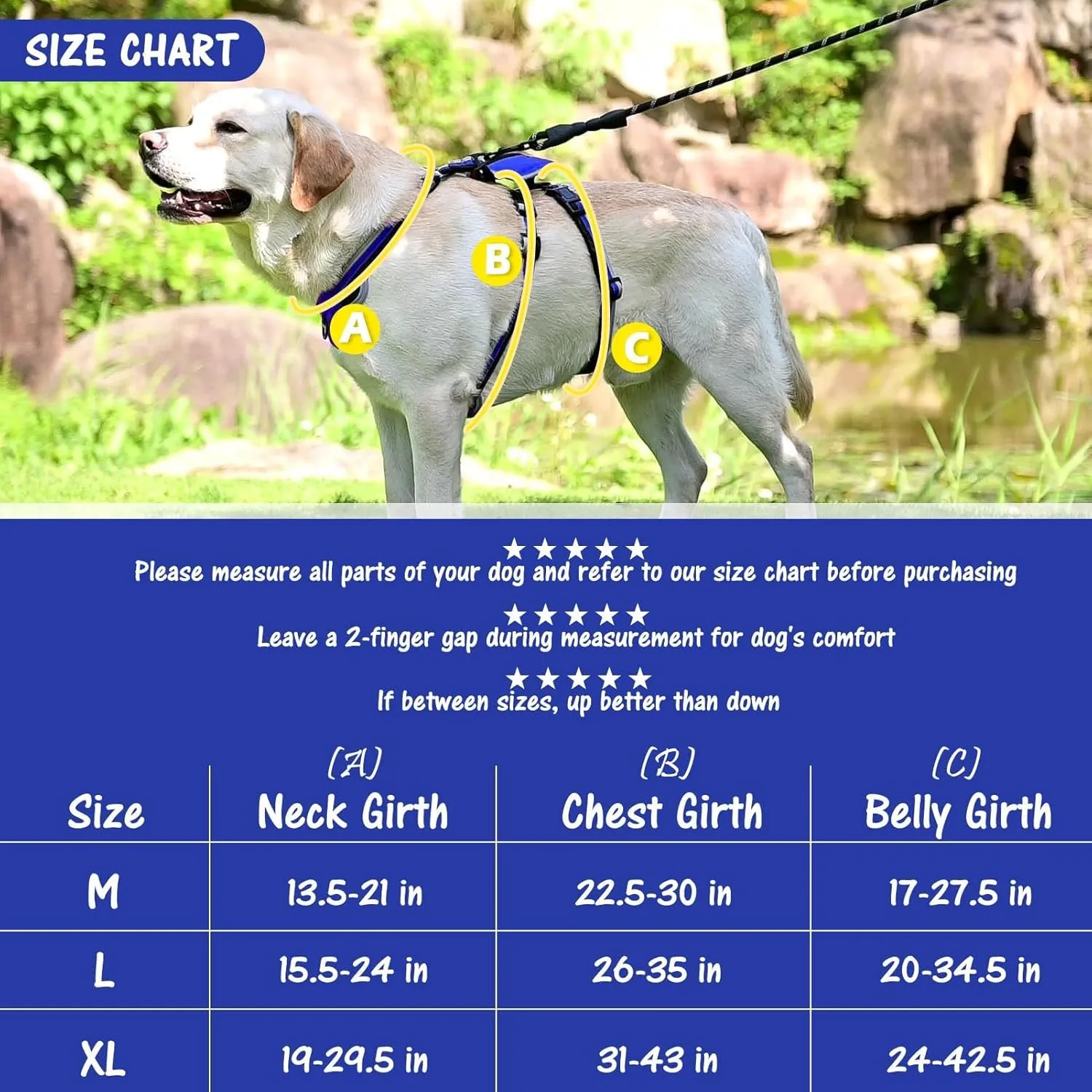 Mihachi Escape Proof Dog Harness - No Pull Dog Harness with Handle, Soft Padded Reflective and Adjustable Full Body Pet Harness Vest for Medium Large Dogs Walking Hiking Training, Blue Large