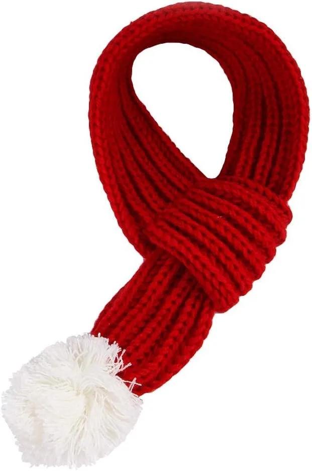 NACOCO Christmas Dog Knitted Scarf with White Pompom Warm Bandana Winter Holiday Pet Accessories Cat Scarves for Small Medium Cats Dogs Lovely Winter Outfits (M, Red)