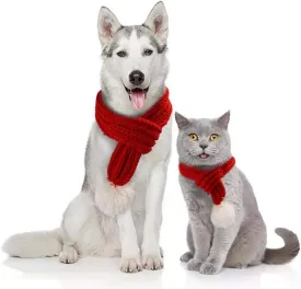 NACOCO Christmas Dog Knitted Scarf with White Pompom Warm Bandana Winter Holiday Pet Accessories Cat Scarves for Small Medium Cats Dogs Lovely Winter Outfits (M, Red)
