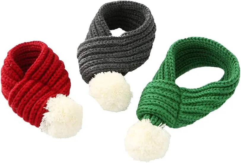 NACOCO Christmas Dog Knitted Scarf with White Pompom Warm Bandana Winter Holiday Pet Accessories Cat Scarves for Small Medium Cats Dogs Lovely Winter Outfits (M, Red)