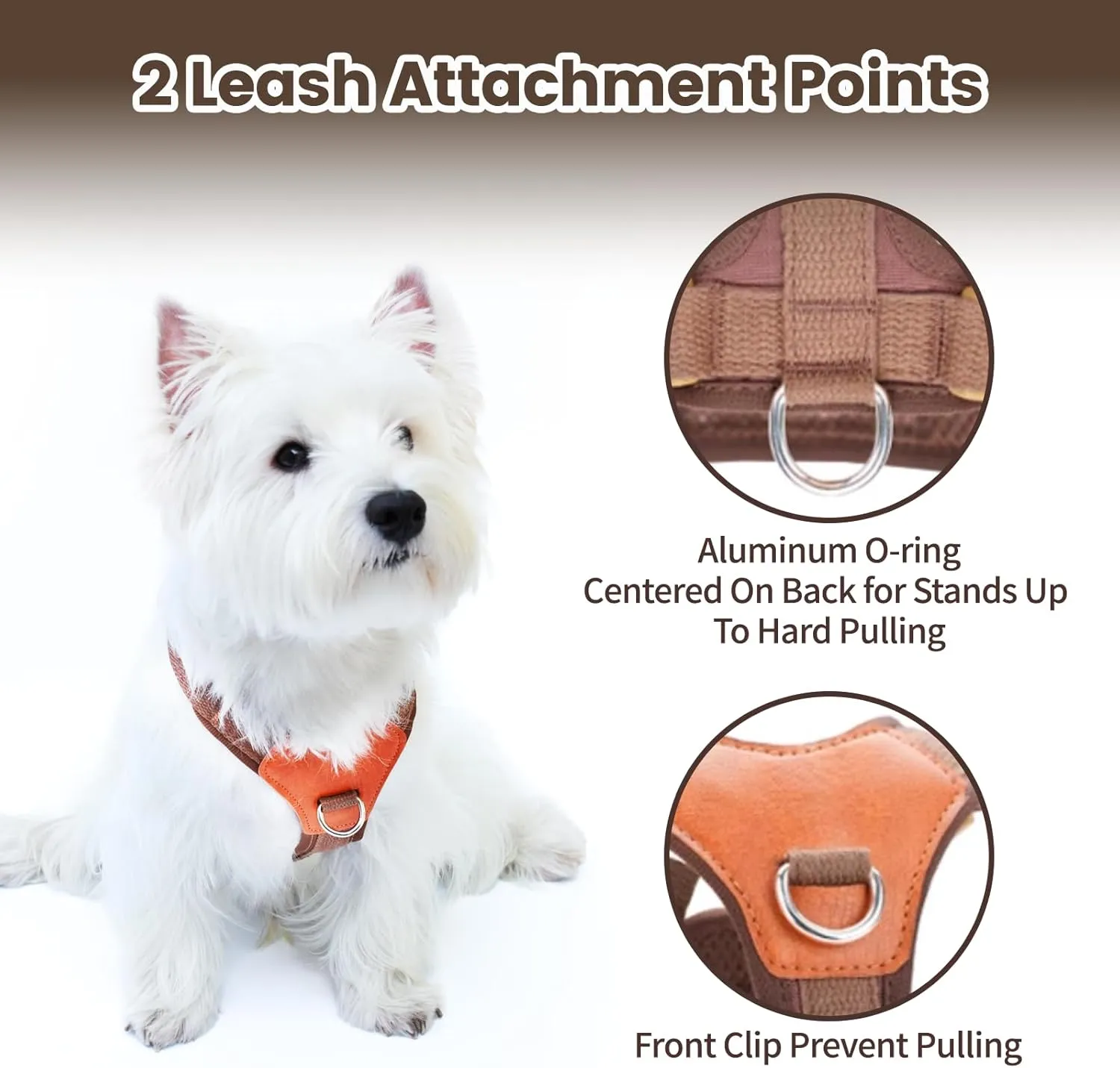 No-Pull No-Choke Dog Harness and Leash Set - Adjustable Soft Padded Vest, Lightweight Retro Design for Small Medium Dogs and Puppies, Easy Control and Comfortable Walk (Brown, XS)