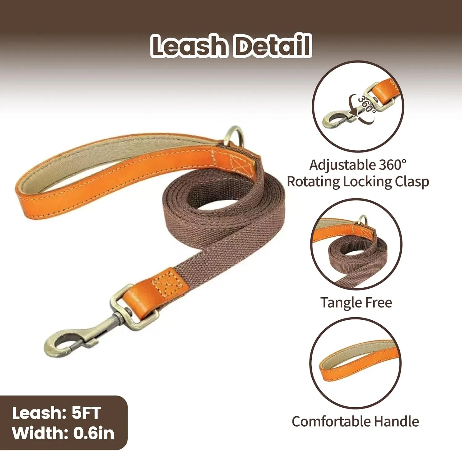 No-Pull No-Choke Dog Harness and Leash Set - Adjustable Soft Padded Vest, Lightweight Retro Design for Small Medium Dogs and Puppies, Easy Control and Comfortable Walk (Brown, XS)
