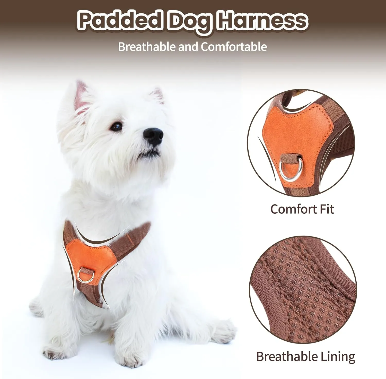 No-Pull No-Choke Dog Harness and Leash Set - Adjustable Soft Padded Vest, Lightweight Retro Design for Small Medium Dogs and Puppies, Easy Control and Comfortable Walk (Brown, XS)