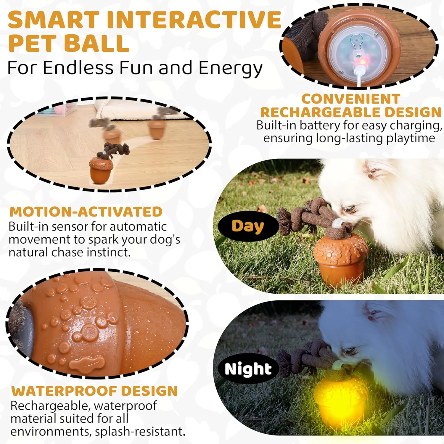 Paws&Whiskers Interactive Dog Toy ball that Move on its Own - Automatic Dog Toy Ball  Motion Activated, Rechargeable Rolling Ball for Small & Medium Dogs, Interactive Puppy Toy for Boredom & Exercise