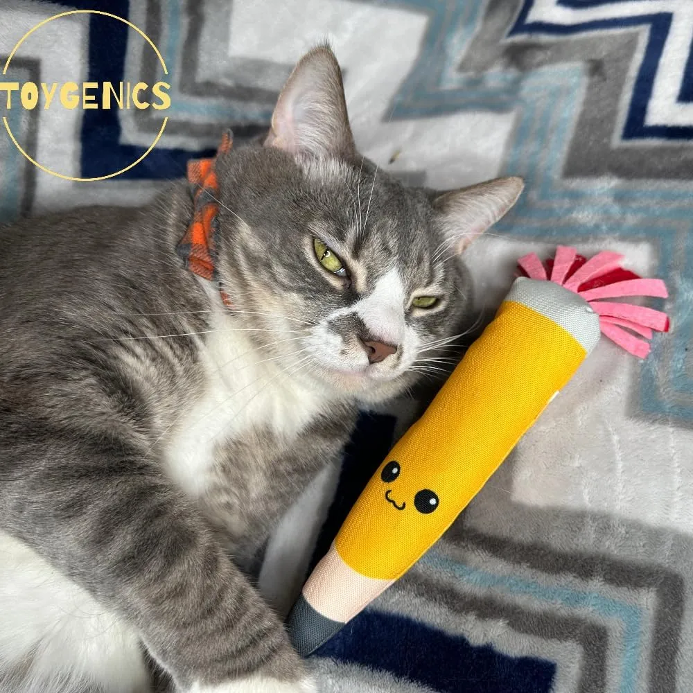 Pencil Kicker Catnip Toy w/ Long Shape & Bite Resistant Plush for Cat Chew Toy w/ Crinkle Paper & Organic Catnip