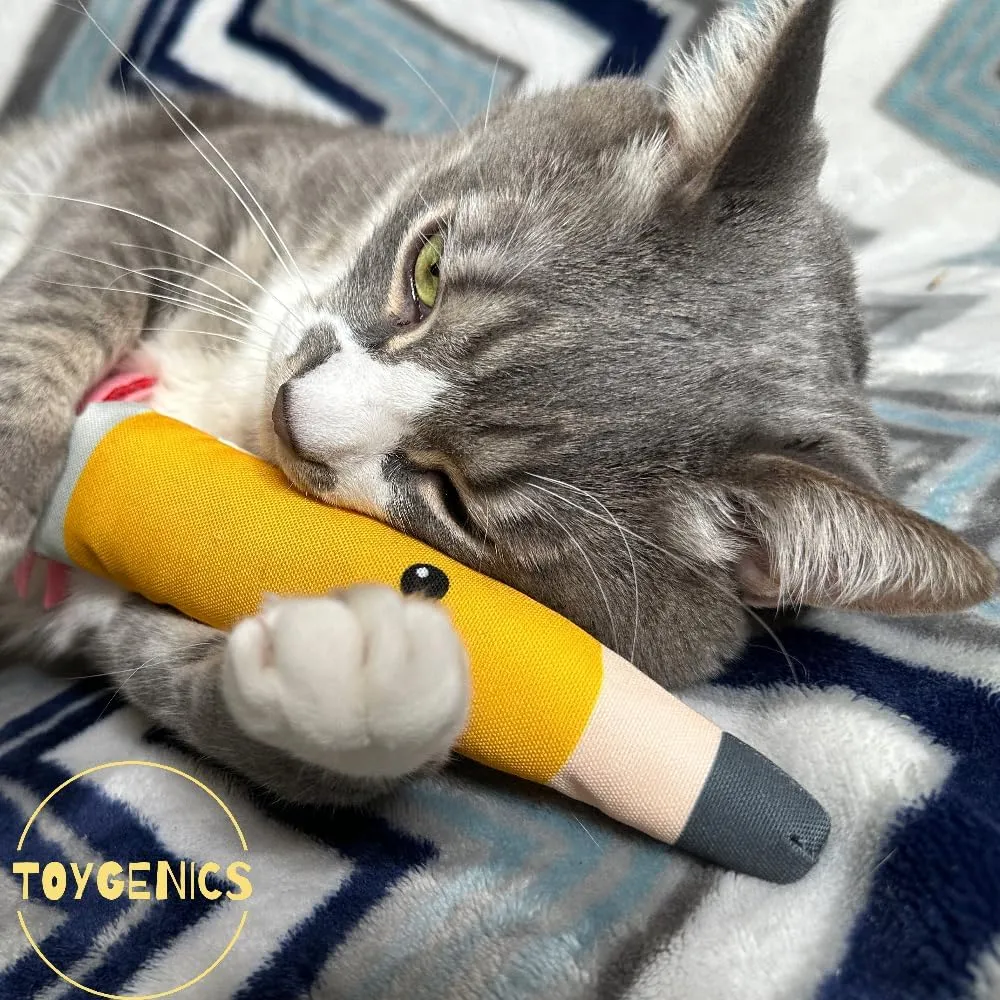 Pencil Kicker Catnip Toy w/ Long Shape & Bite Resistant Plush for Cat Chew Toy w/ Crinkle Paper & Organic Catnip