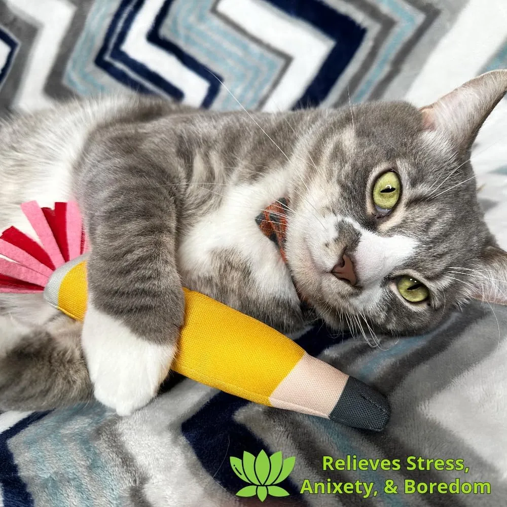 Pencil Kicker Catnip Toy w/ Long Shape & Bite Resistant Plush for Cat Chew Toy w/ Crinkle Paper & Organic Catnip