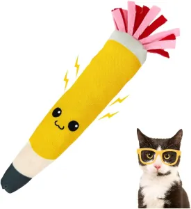Pencil Kicker Catnip Toy w/ Long Shape & Bite Resistant Plush for Cat Chew Toy w/ Crinkle Paper & Organic Catnip