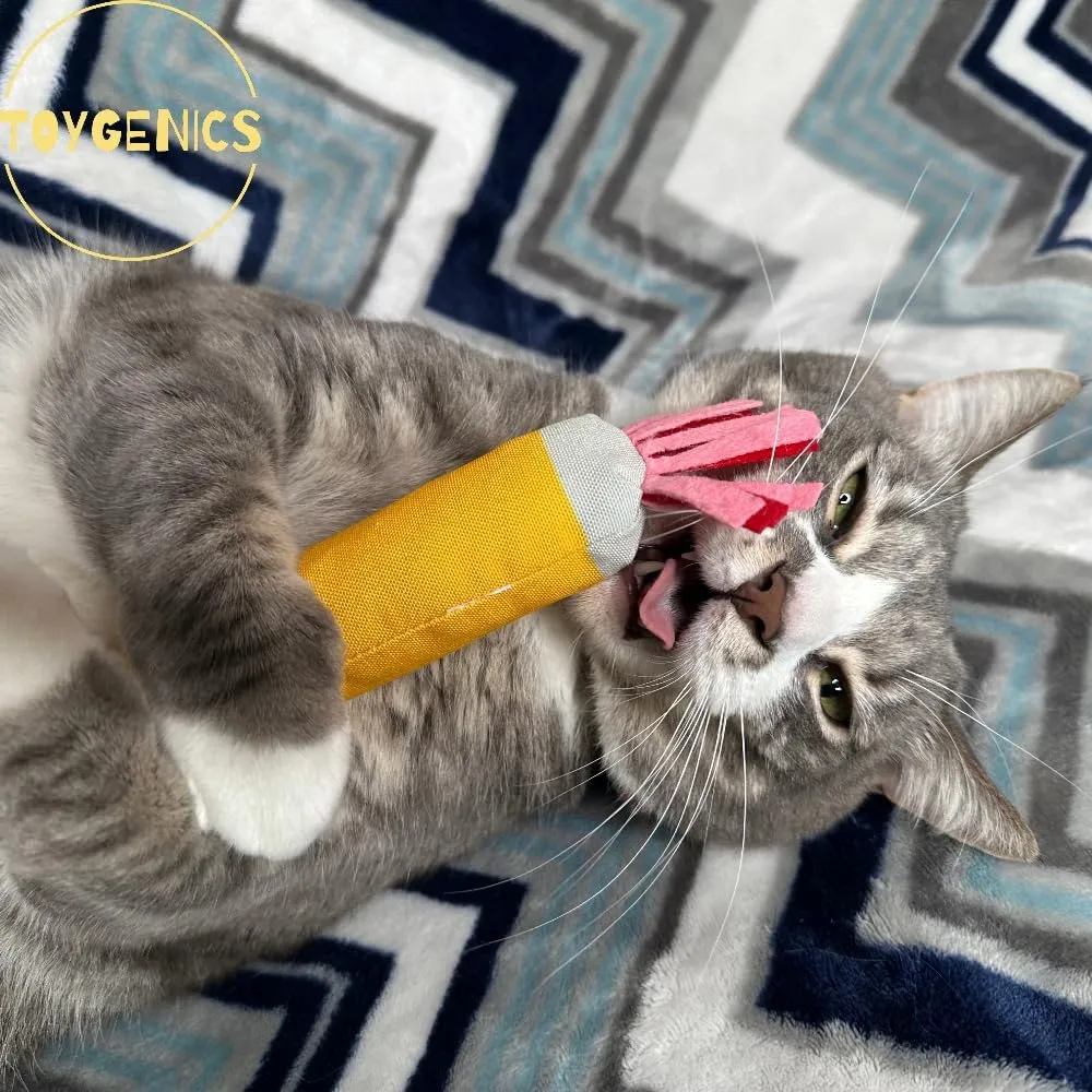 Pencil Kicker Catnip Toy w/ Long Shape & Bite Resistant Plush for Cat Chew Toy w/ Crinkle Paper & Organic Catnip