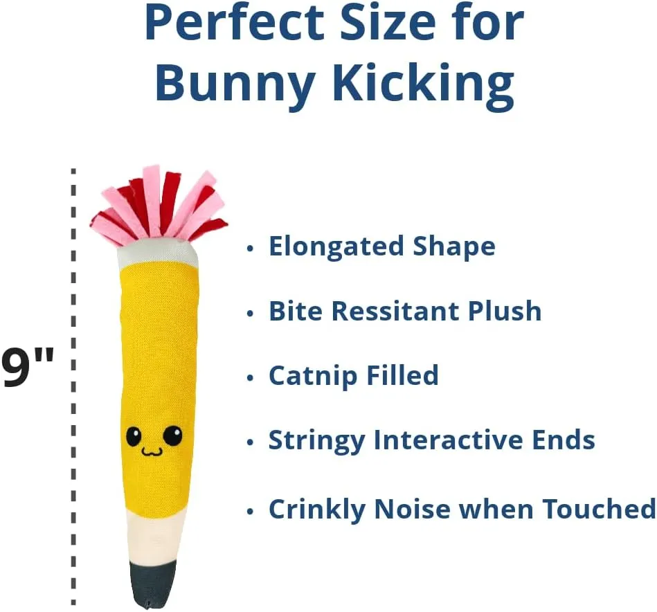 Pencil Kicker Catnip Toy w/ Long Shape & Bite Resistant Plush for Cat Chew Toy w/ Crinkle Paper & Organic Catnip