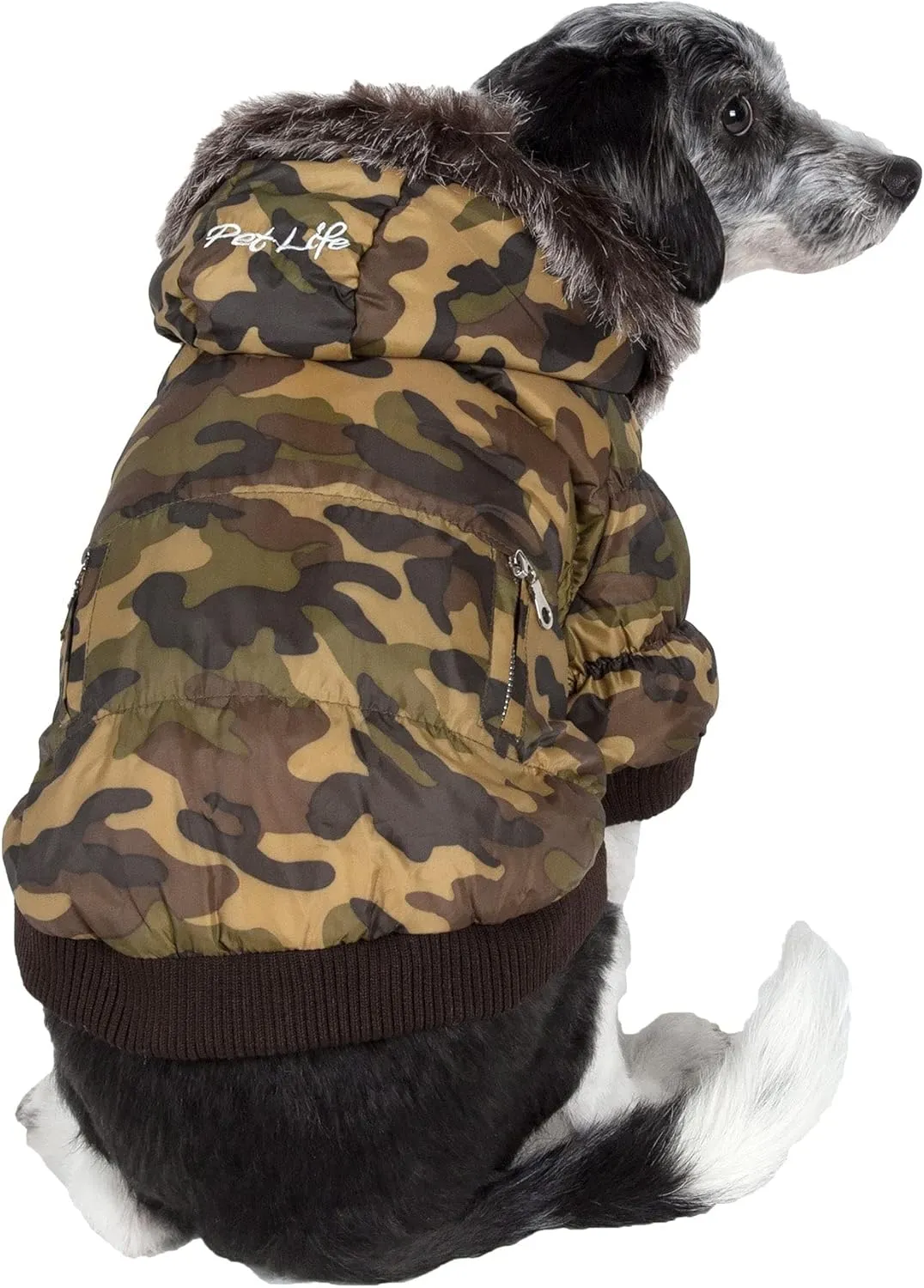 PET LIFE Classic Metallic Fashion Pet Dog Coat Jacket Parka w/ 3M Insulation and Removable Hood, Small, Camouflage