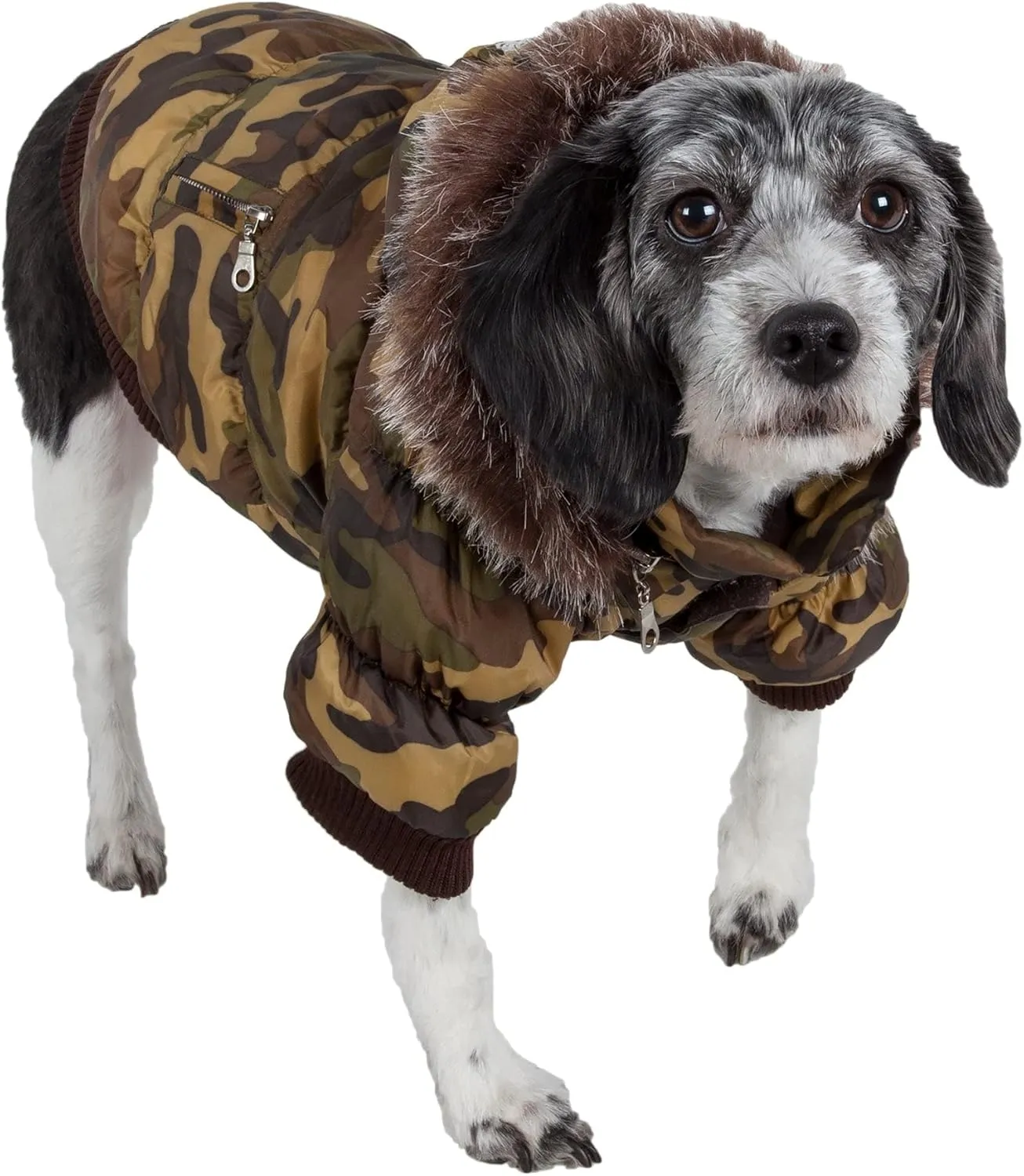 PET LIFE Classic Metallic Fashion Pet Dog Coat Jacket Parka w/ 3M Insulation and Removable Hood, Small, Camouflage