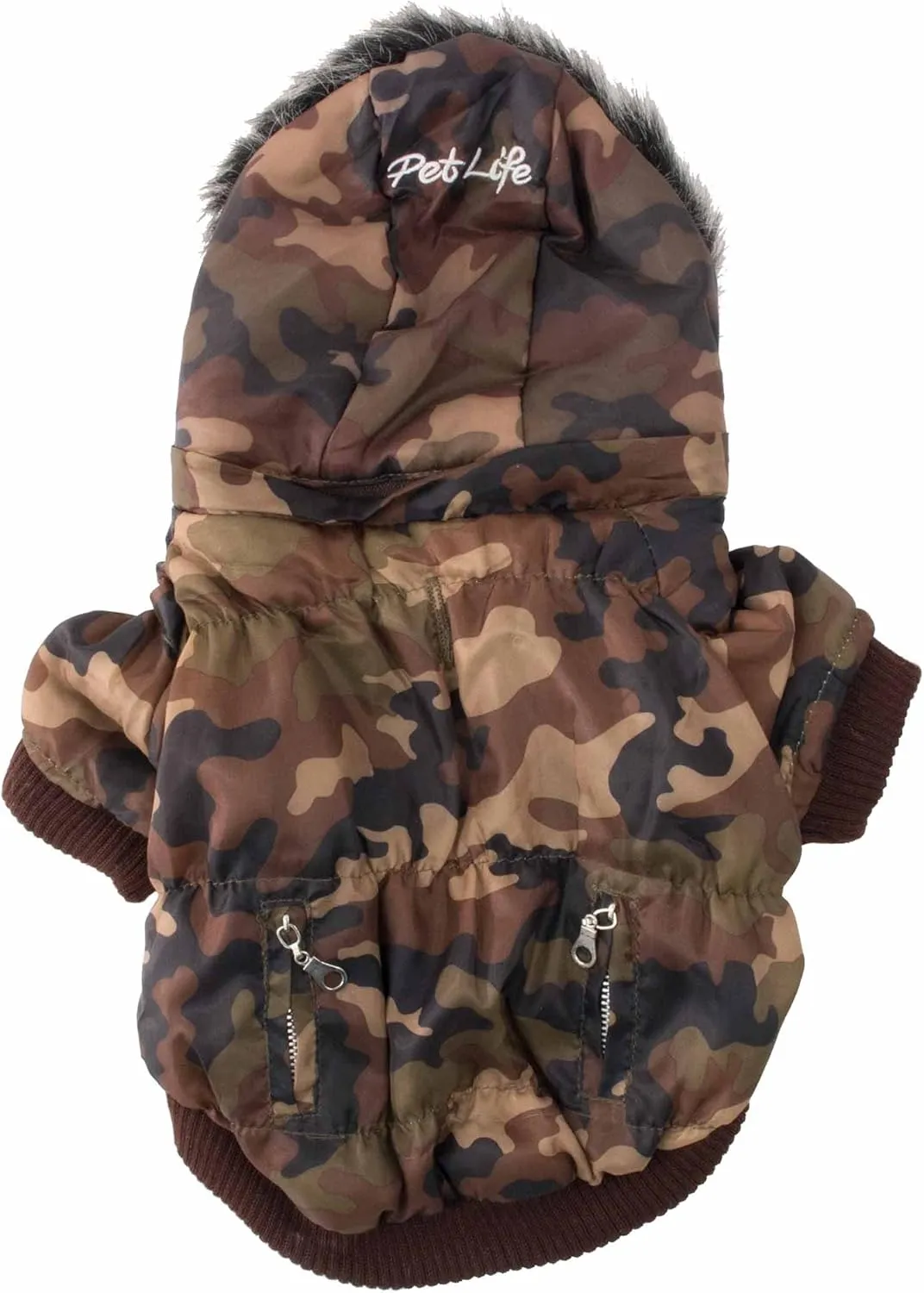 PET LIFE Classic Metallic Fashion Pet Dog Coat Jacket Parka w/ 3M Insulation and Removable Hood, Small, Camouflage