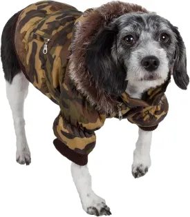 PET LIFE Classic Metallic Fashion Pet Dog Coat Jacket Parka w/ 3M Insulation and Removable Hood, Small, Camouflage