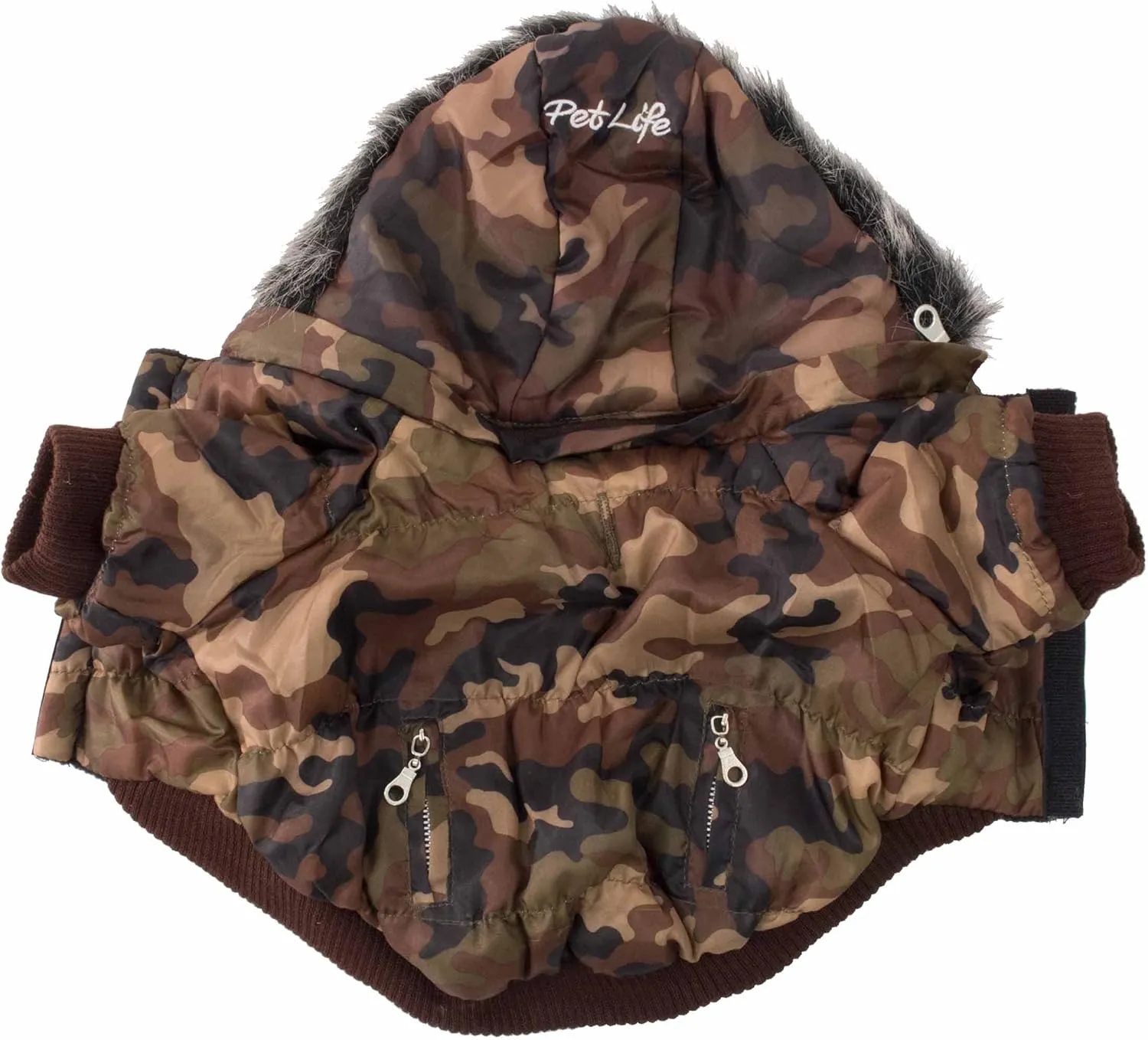 PET LIFE Classic Metallic Fashion Pet Dog Coat Jacket Parka w/ 3M Insulation and Removable Hood, Small, Camouflage