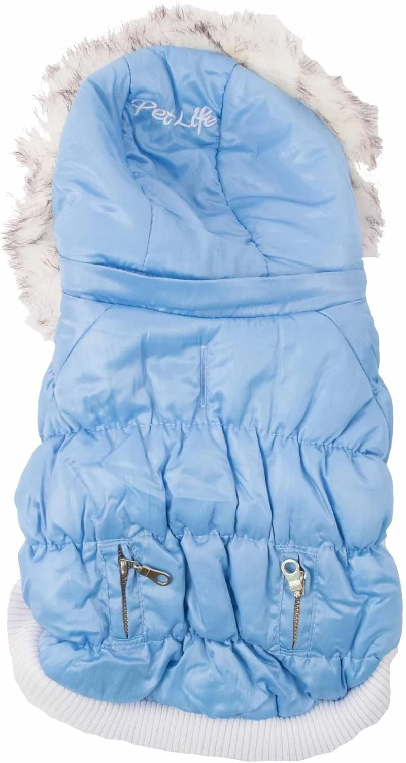 PET LIFE Classic Metallic Fashion Pet Dog Coat Jacket Parka w/ 3M Insulation and Removable Hood, Small, Sky Blue