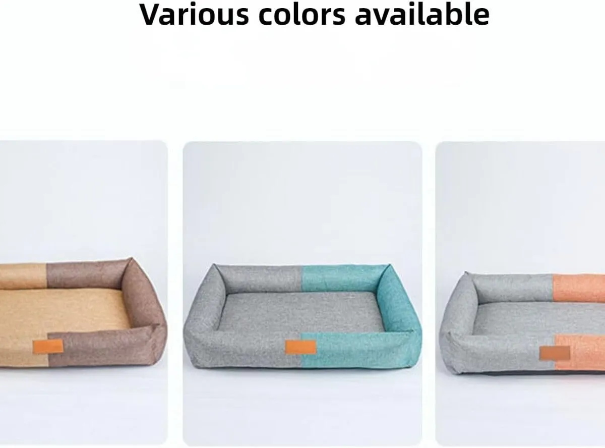 Pet Mat, Sponge Mat, Kennel, Removable and Washable Color Matching Linen Pet Kennel, Summer Breathable and Comfortable Dog Bed,Detachable and Washable (Green,Small)