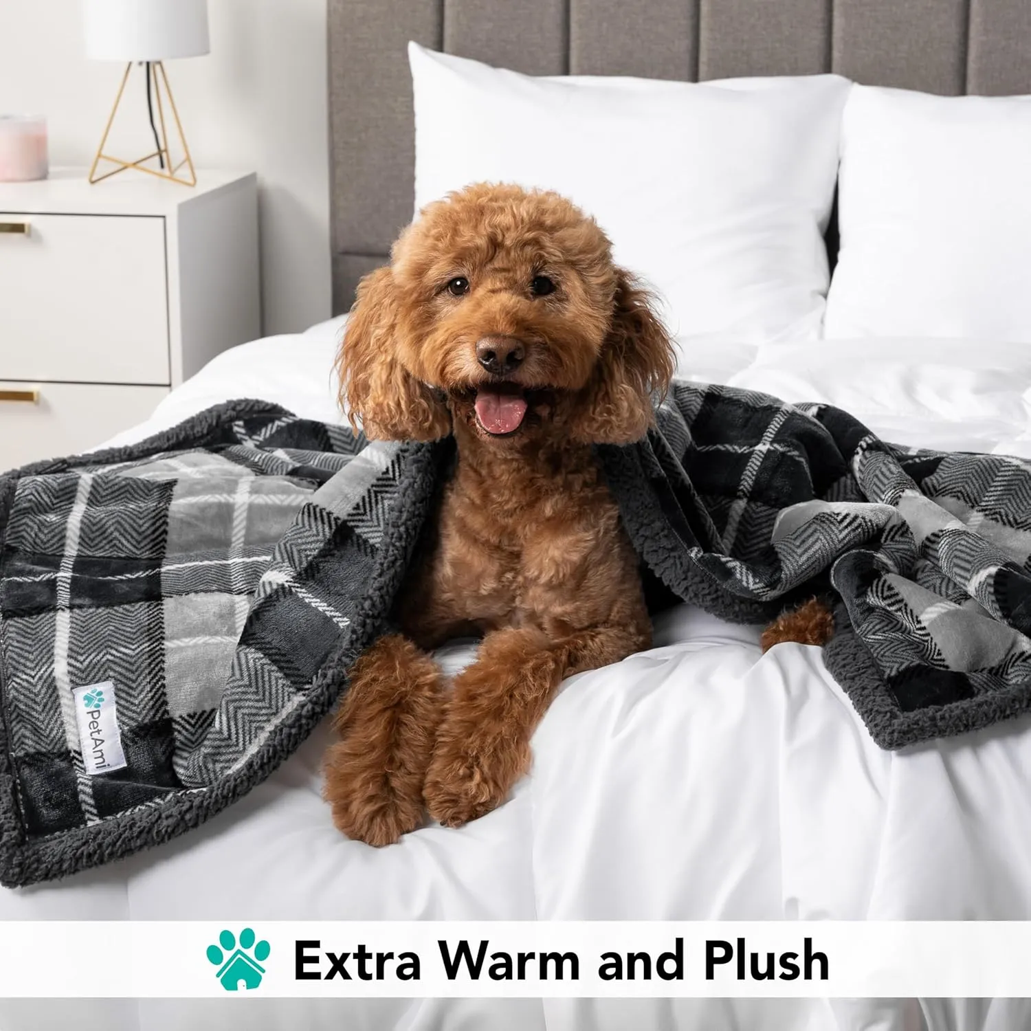 PetAmi Dog Blanket for Bed, XL Pet Blanket Large Dogs, Fleece Furniture Couch Cover Protector Sofa Car Crate Kennel, Soft Sherpa Cat Throw Plush Reversible Washable, Twin 60x80 Plaid Dark Gray
