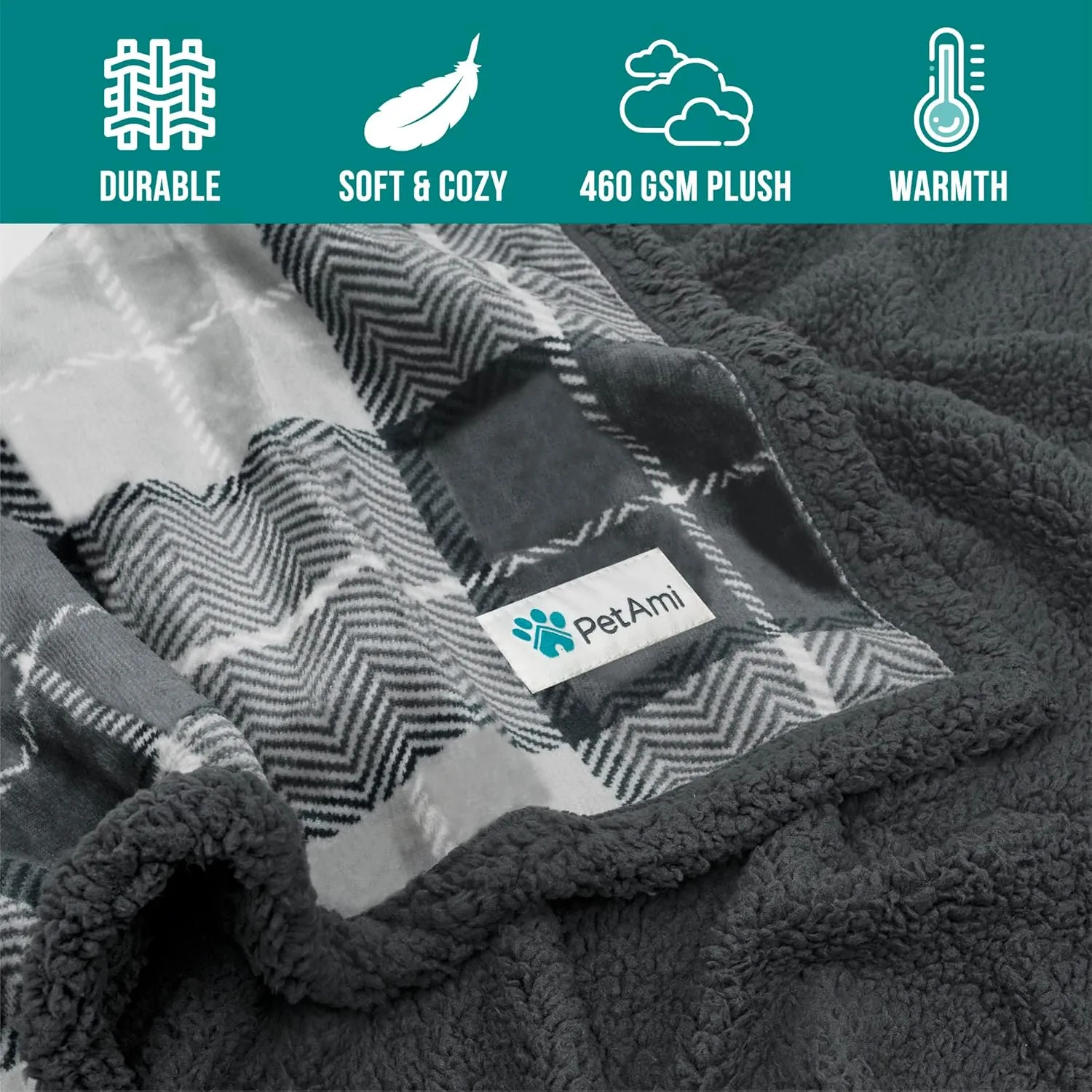 PetAmi Dog Blanket for Bed, XL Pet Blanket Large Dogs, Fleece Furniture Couch Cover Protector Sofa Car Crate Kennel, Soft Sherpa Cat Throw Plush Reversible Washable, Twin 60x80 Plaid Dark Gray