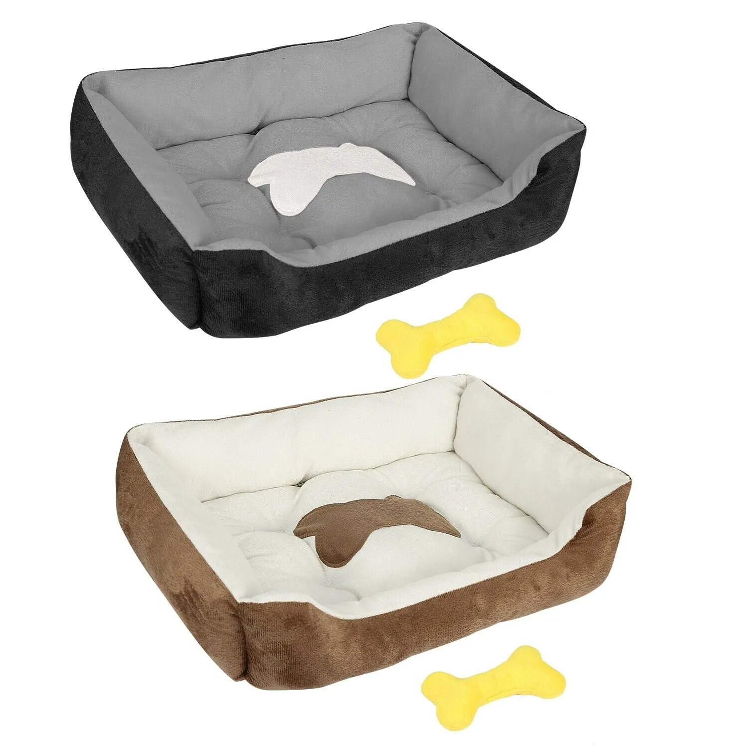 PETLAVISH™ Plush Dog/Cat Non-Slip Bed: S-XXL Cozy Fleece Cushion Mat Kennel w/ BONE Toy
