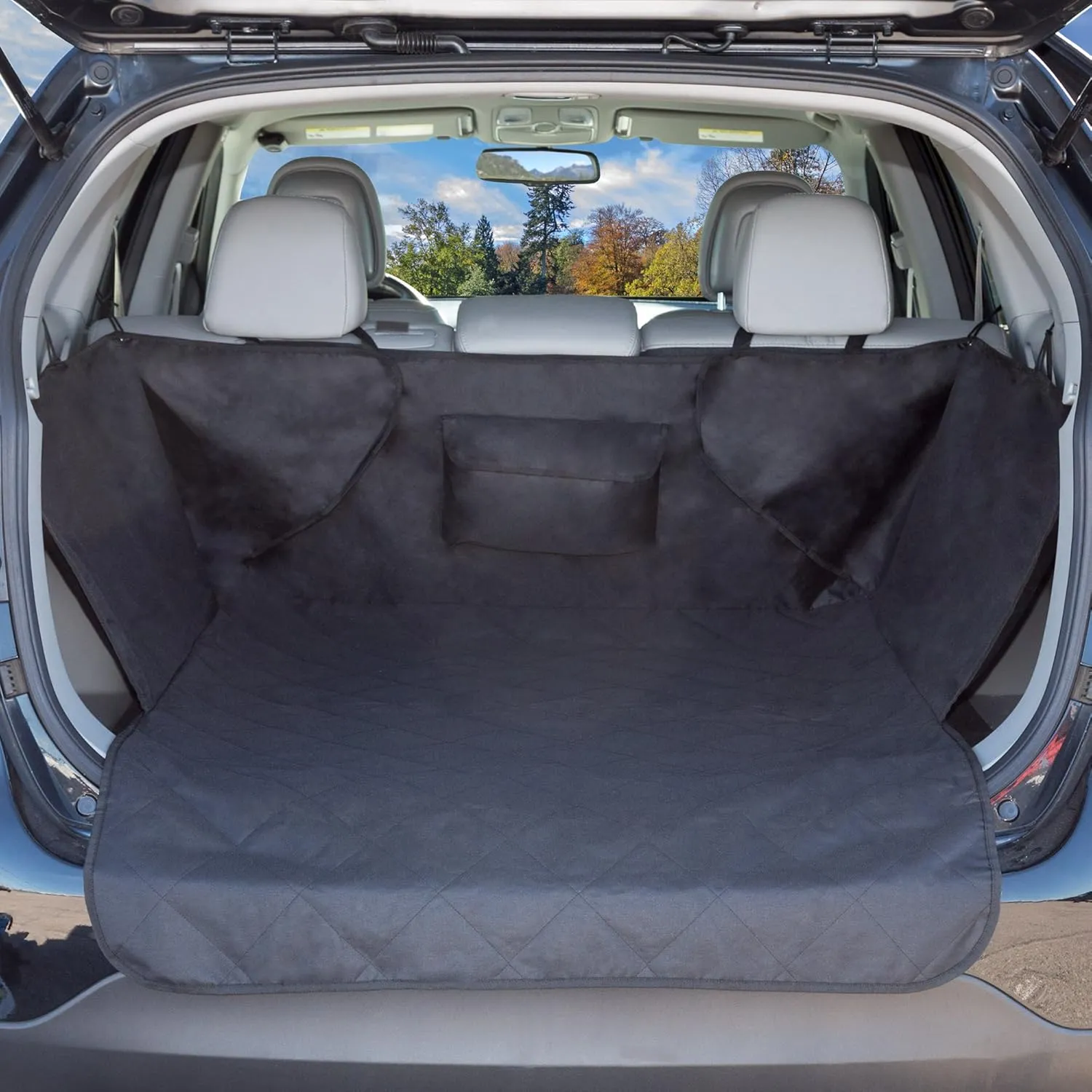 PETMAKER Cargo Liner Dog Seat Cover- Quilted Waterproof All Weather Non-Slip Pet Travel Mat with Side Coverage and Bumper Flap Protector for SUVs, Black