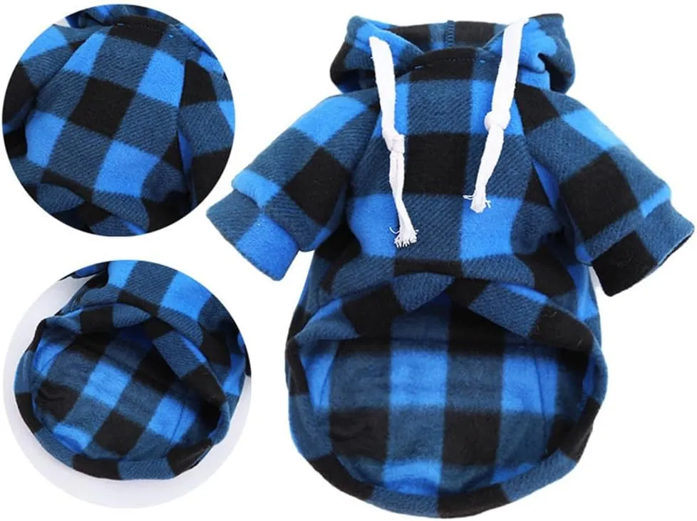 Plaid Dog Hoodie for Small Medium Large Dogs with Zipper Pocket,Fleece Dog Cat Christmas Outfit Winter Clothes,Christmas Puppy Cat Sweaters for Dogs Cats 1~90lbs(Blue,3XL)