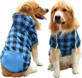 Plaid Dog Hoodie for Small Medium Large Dogs with Zipper Pocket,Fleece Dog Cat Christmas Outfit Winter Clothes,Christmas Puppy Cat Sweaters for Dogs Cats 1~90lbs(Blue,3XL)