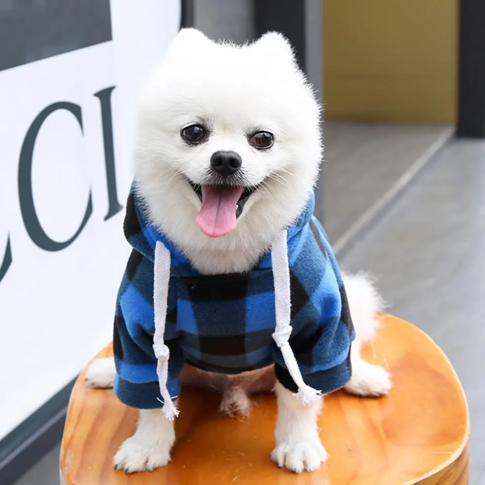 Plaid Dog Hoodie for Small Medium Large Dogs with Zipper Pocket,Fleece Dog Cat Christmas Outfit Winter Clothes,Christmas Puppy Cat Sweaters for Dogs Cats 1~90lbs(Blue,3XL)