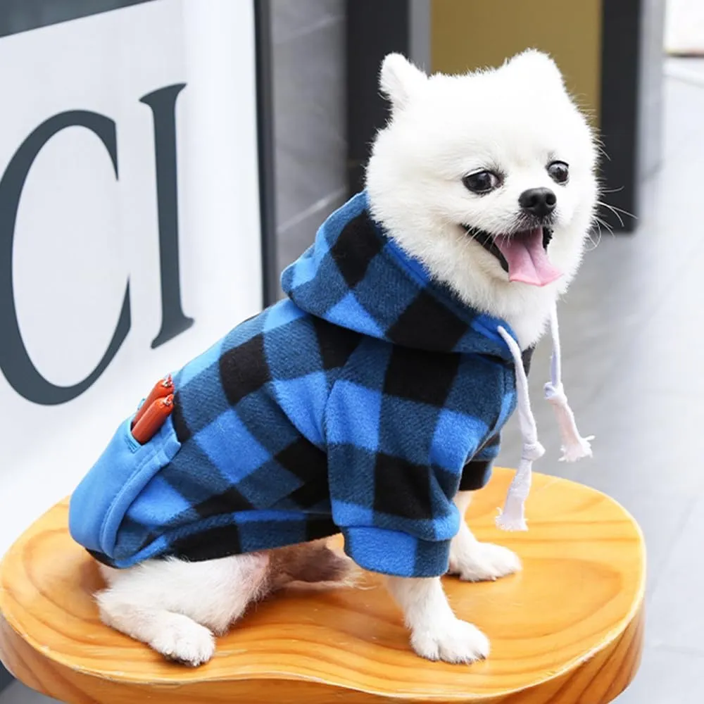 Plaid Dog Hoodie for Small Medium Large Dogs with Zipper Pocket,Fleece Dog Cat Christmas Outfit Winter Clothes,Christmas Puppy Cat Sweaters for Dogs Cats 1~90lbs(Blue,3XL)